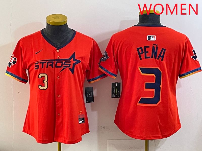 Women Houston Astros #3 Pena Orange Fourth generation Joint Name Nike 2025 MLB Jersey style 3->women mlb jersey->Women Jersey